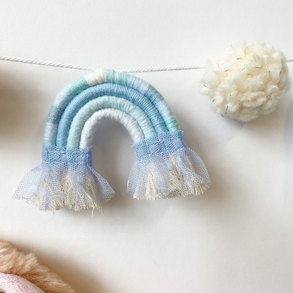 Macrame Rainbow Garland, Pom Pom Rainbow Garland, Yarn Macrame Mini Rainbows, - Picture 3 of 4